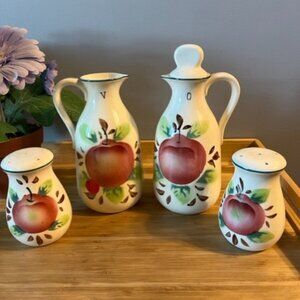 Vintage ceramic Ucago Cruet set Vinegar Oil Salt Pepper Apples  *READ*